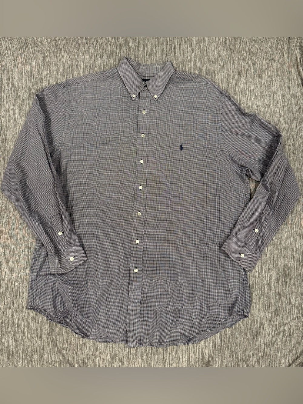 Ralph Lauren Men's Navy Micro-Check Button-Down Dress Shirt- Blake XLT